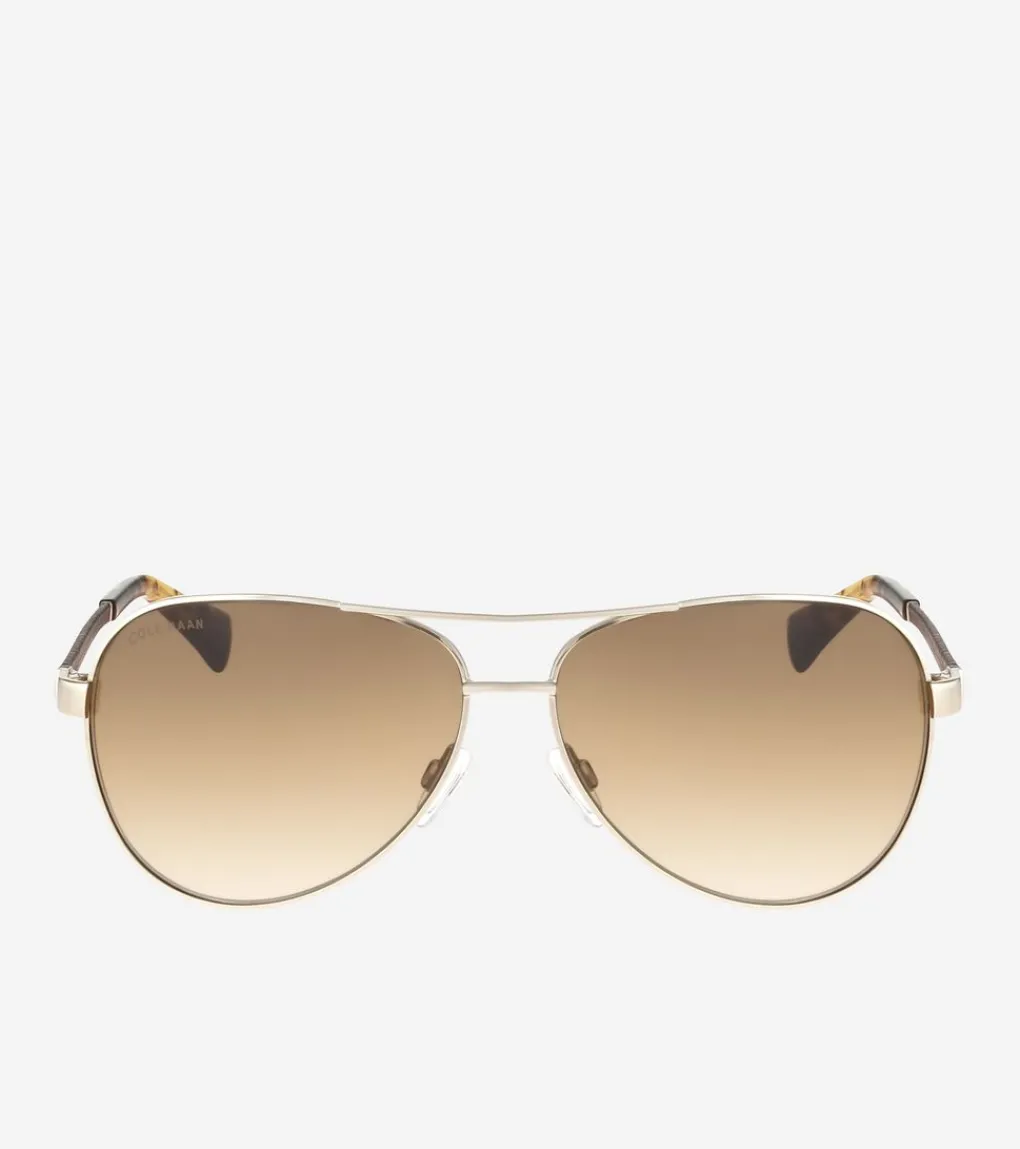 Metal-Leather Aviator Sunglasses*Cole Haan New