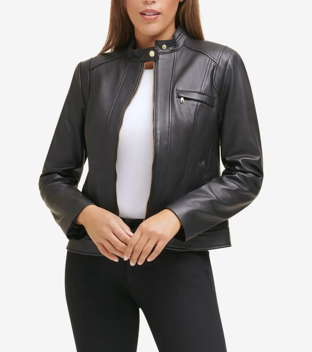 Women's Lambskin Leather Jacket*Cole Haan Best Sale