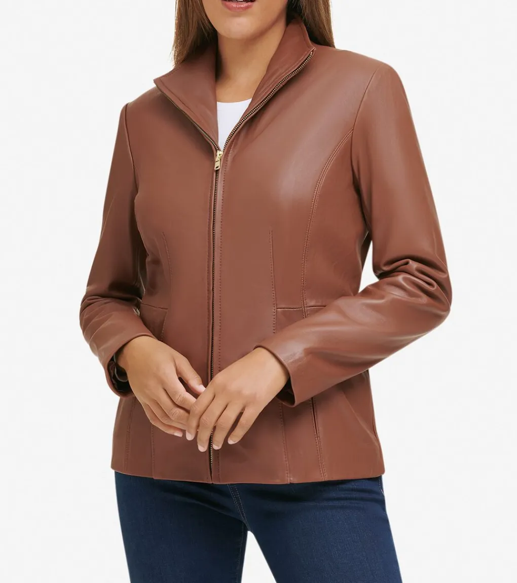 Women's Wing Collar Leather Jacket*Cole Haan Sale