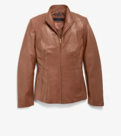 Women's Wing Collar Leather Jacket*Cole Haan Sale