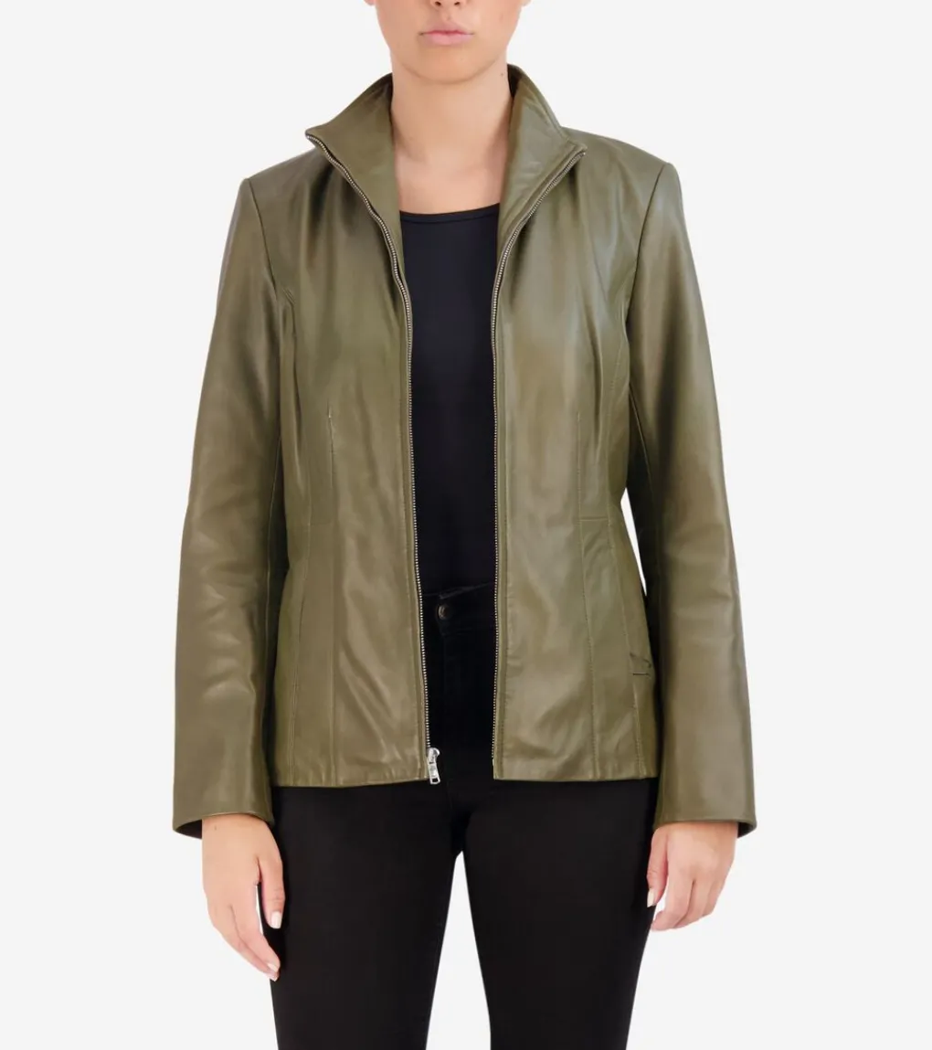 Women's Wing Collar Leather Jacket*Cole Haan Sale